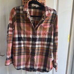 Madewell Ex Boyfriend Pink and Brown Plaid Shirt